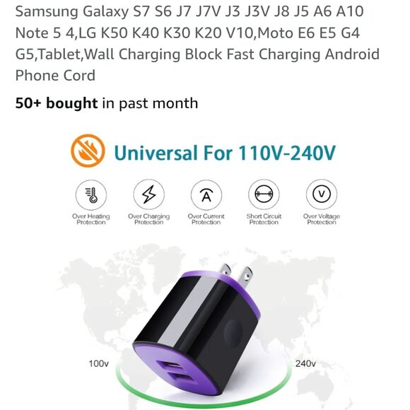 ''FAST CHARGING DUO | PURPLE MICRO USB WALL PLUG & CORD SET " - Picture 8 of 9